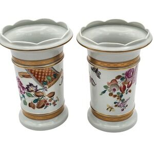 Mottahedeh Lowestoft Rose Spill Vases Porcelain Vista Alegre Portugal Vintage